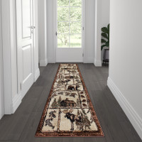 Flash Furniture ACD-RGPQ1F-27-BN-GG Vale Collection 2' x 7' Rustic Wildlife Themed Area Rug - Olefin Rug with Jute Backing - Entryway, Living Room, or Bedroom
